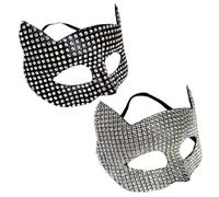 Yeory 2 pezzi Cat Woman Mask Mash Face Costume Cat Rhinestone Women Maschera di cosplay alla moda per Halloween, Masquerade, Black + Silver, Cosplay