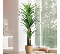 Yepdin Albero di dracaena artificiale alto 1,8 m, pianta finta con fioriera nera, piante finte alte per interni, regalo di inaugurazione della casa, yucca tropicale, in seta, per casa, ufficio,