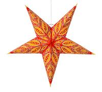 YEPSIO Paralume di carta a forma di stella, grande 60 cm, decorazione da appendere per Natale, matrimonio, casa, festa di compleanno, pieghevole, stella a 5 punte (rosso glitterato, giallo)