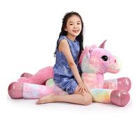 Yeqivo Giocattoli di Unicorno Gigante Peluche Animali di Peluche di Unicorno Viola Grande Arcobaleno Unicorn Plush （Rosa Arcobaleno,110CM）