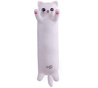 Yeqivo Graziosa Bambola di Peluche per Gattini con Simpatici Cartoni Animati Morbidi e Farciti Cuscino Lungo per Dormire Long Plush Cat Pillow (110CM,Bianca)