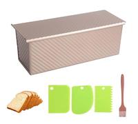 Yeqqzq Pullman - Teglia per pagnotta con coperchio, capacità 0,9 kg, antiaderente, con raschietto per impasto, taglierina e spazzola per olio, per cuocere pane, lievito naturale fatto in casa e panini