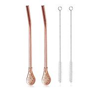 Yerba Mate Bombilla Cannuccia, 2 cucchiai rimovibili in acciaio inox, con 2 spazzole per la pulizia, cannucce riutilizzabili in metallo per bere tè sciolti, caffè ghiacciato, oro rosa