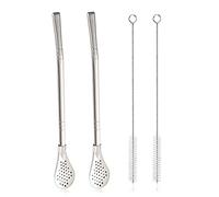 Yerba Mate - Cucchiaio da filtro in acciaio inox, con 2 spazzole per la pulizia, 1 cucchiaio riutilizzabile in metallo, per cocktail e tè sciolti, colore: argento