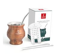 Yerba Mate Cup - Mate Zucca Set include tazza da tè in acciaio inox a doppia parete, set di formatura per il tè, cannucce Bombilla, spazzola per la pulizia (venature del legno)