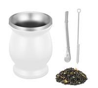 Yerba Mate Cup, Set di Tazze in Acciaio Inox a Doppia Parete, 230 ml, con Cannuccia e Spazzola per la Pulizia, Tazza Facile da Pulire, per Amici, Adatta per Cucina, Ristorante, caffè, Bianco