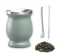 Yerba Mate Cup, Tazza da 230 ml Facile da Pulire, Con Cannuccia e Spazzola per la Pulizia, Set di Tazze in Acciaio Inox, Adatto per Cucina, Ristorante, bar, Tazza da Bere, Verde
