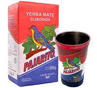Yerba Mate Pajarito Tradizionale 500g + Pajarito Tazza Mate Premium Zucca con Logo, Rivestimento in Pelle Tradizionale| Tazza per Yerba Mate, Matcha, Tè sfuso | Mate Tè Kit