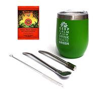 Yerba Mate Set da tè | tazza da tè a doppia parete in acciaio inox "Verde" | Due bombille (cannuca) per Mate | 50 g Mate Green Mate Tee | Spazzola per la pulizia