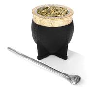 Yerba Mate Tazza organica e cucchiaio in acciaio inox, tazza da tè zucca con bombilla, 9,9 x 8,6 cm