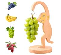 YERENCY Supporto per banane a forma di scimmia, in legno, con base (colore | Robusto supporto in legno di faggio con gancio in acciaio inox per uva, frutta, chiavi e gioielli; massimo portata di 2 kg