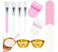 Yeria Set di 18 scodelle e pennelli per maschera facciale, 2 ciotole in acciaio inox dorato, 2 spazzole in silicone, 2 spazzole a ventaglio, 2 fasce per capelli e 10 spugne compresse per il viso, kit