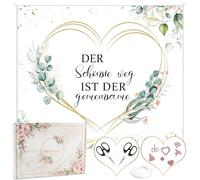 Yeria Set di lenzuola per matrimonio boho - gioco di nozze a forma di cuore da ritagliare - Include 2 forbici, corda da 10 m, coriandoli e confezione regalo - 200 x 180 cm lenzuolo con scritta per