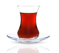yersiz Set di 6 bicchieri da tè turco con piattini, piccole tazze da tè in vetro trasparente per bevande calde, design sottile e base spessa, set di tazze da tè arabo marocchino, bicchieri in vetro