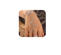 YERTTER Braccialetto in argento con fiore e strass, anello da dito, bracciale a maglie schiave, per spose nuziali, catena a mano