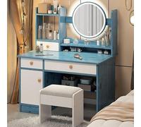 YERUNGT Tavolo da Trucco con Specchio E Luci, Postazione Make Up, Postazione Trucco con Cassetti E Ripiani Aperti, Scrivania per Il Trucco per La Camera(Blue)