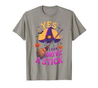 Yes I Can Drive A Stick Divertente Halloween Witch Broom Citazione Maglietta
