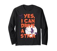 Yes I Can Drive A Stick Strega Divertente Halloween Luna Maglia a Manica