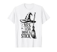 Yes I Can Drive A Stick Witch Camicia Carina Strega Halloween Maglietta