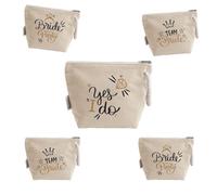 "Yes,I do Team bride e Bride Party" 5 Pochette Donna In Cotone Riciclato Personalizzate Idea Regalo Sposa Damigelle Amiche Matrimonio Nozze Addio al Nubilato Trousse Porta Trucchi Oggetti Astuccio