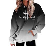 Yes I'M Always Cold Felpe con cappuccio con coulisse per le donne Y2K Sports Ladies Felpa con cappuccio 2025 Trendy Lace Up Gradient Outfits Workou Cartoon Backwoods Loose Fit Western Fall Anime, Nero