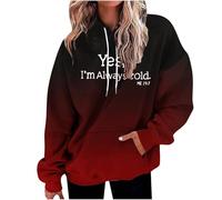 Yes I'M Always Cold Gradient Felpe con cappuccio da donna Trendy Lace Up Anime Pullover Maglioni Moda Sport con cappuccio Pullover con coulisse Felpe con cappuccio Workou Grafica Autunno Loose Fit
