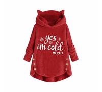 Yes,I'm cold ME 24:7 - Felpa con cappuccio da donna con orecchie di gatto, con cappuccio, a maniche lunghe, in pile, oversize, con cappuccio, in morbido pile, Colore: rosso, m