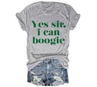 Yes Sir I Can Boogie t-shirt scollo a V t-shirt divertente discoteca t-shirt unisex, Grigio, L