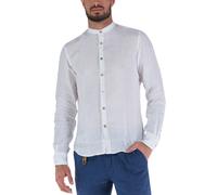 Yes Zee camicia alla coreana in lino manica lunga panna
