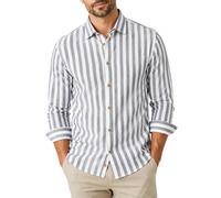 Yes Zee camicia uomo a righe misto lino bianco blu