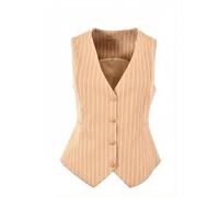 Yes Zee Gilet gessato con scollo a V e bottoni dorati. (IT, Testo, XS, Regular, Regular, Beige)