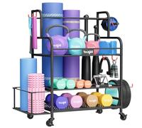 Yes4All Portapacchi per manubri, per palestra domestica, organizer per attrezzature sportive per manubri, kettlebell, tappetino da yoga, rullo in schiuma e palline, tutto in uno, per allenamento in
