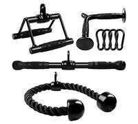 Yes4All Set di Accessori per Cable Machine, per tricipiti, per Palestra, per pulldown Laterali, con Corda per tricipiti, Maniglie a Doppia D, Barra a V e Barra Dritta Rotante per Pull Down, Colore