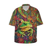 Yesad Camicia da uomo a maniche corte con bottoni, camicia casual per feste, elegante camicia da spiaggia regalo per uomo, Una rana, XX-Large