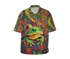 Yesad Camicia da uomo a maniche corte con bottoni, camicia casual per feste, elegante camicia da spiaggia regalo per uomo, Una rana, XX-Large