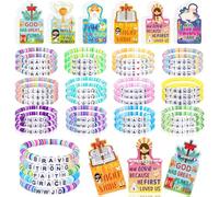 yesaior Set di 36 braccialetti religiosi cristiani con versi della Bibbia, con carte, ispiratori motivazionali della Scrittura cristiana, gioielli con perline per forniture domenicali