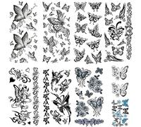 Yesallwas, tatuaggi temporanei a farfalla nera per donne, sexy, 9 pezzi, impermeabili, di lunga durata, per braccia, spalle, tatuaggi sexy per il corpo