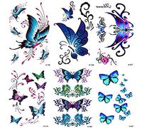 Yesallwas,tatuaggi temporanei a farfalla per donne, sexy, 6 pezzi, impermeabili, di lunga durata, finti tatuaggi, 6 cm x 10,5 cm (lunghezza x larghezza)