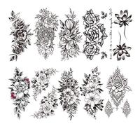 YesAllWas Tatuaggi temporanei a forma di tatuaggio floreale nero - 11,4 x 21 cm (lunghezza x larghezza) con body art sexy sul braccio, 10 fogli (confezione da 1), tatuaggi a trasferimento d'acqua