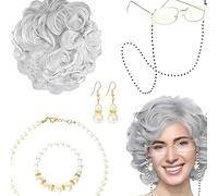 Yesay Set costume da donna Old Lady Wig