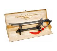 Yeseatis - Sciabola Sommelier Manico Acciaio + Cassetta e Piedistallo Legno