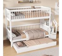 YESGIGA Letto a castello con letto a rotelle, culla con cabinet e corrimano, con griglia anticaduta su tutti i lati, pino+MDF, bianco, 90 x 200/190 cm