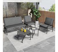 YESGIGA Set di 4 pezzi per esterni, quattro posti, due tavolini rotondi, tubo d'acciaio zincato grigio, cuscino a righe (rimovibile e lavabile), cuscino con cinghie (grigio)