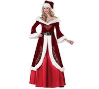 Yesgirl Costume da Babbo Natale per Uomo Set per Adulto Santa Claus in Velluto Rosso per Natale Mrs Claus Costume Donna da Babbo Natale Abito Festa a Tema A Rosso 4XL