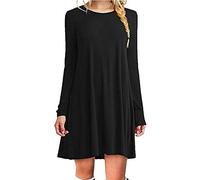 Yesgirl Donna Abito Allentato di Colore Solido Casual A Manica Lunga Abito Girocollo T-Shirt Mini Abito Elegante Primaver Nero 50