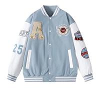 Yesgirl Giacca da Baseball da Uomo College Giacca Unisex Bomber Jacket Cappotto Varsity Jacket Oversize Sportiva Jackets Vintage Streetwear Outwear Autunno E Azzurro L