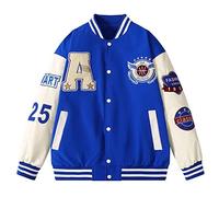 Yesgirl Giacca da Baseball da Uomo College Giacca Unisex Bomber Jacket Cappotto Varsity Jacket Oversize Sportiva Jackets Vintage Streetwear Outwear Autunno E Blu Scuro XL