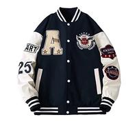 Yesgirl Giacca da Baseball da Uomo College Giacca Unisex Bomber Jacket Cappotto Varsity Jacket Oversize Sportiva Jackets Vintage Streetwear Outwear Autunno E Nero 3XL