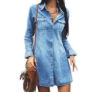Yesgirl Jeans Abito Donna Vestito in Denim Estivo Casual Abito Jeans Boho Jeans Abiti A-Line al Ginocchio Abito Scollo A V Camicetta Abito Tunica Vestiti Loose Denim Abito da Spiaggia B Blu S