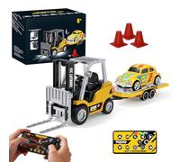 YESHIN Mini RC Carrello Elevatore Giocattolo Con Rimorchio, Carrello Elevatore Telecomandato Con Programmazione App, Cruise Control E Regolazione Della Velocità, Forche Sollevabili, Suono E Luce LED